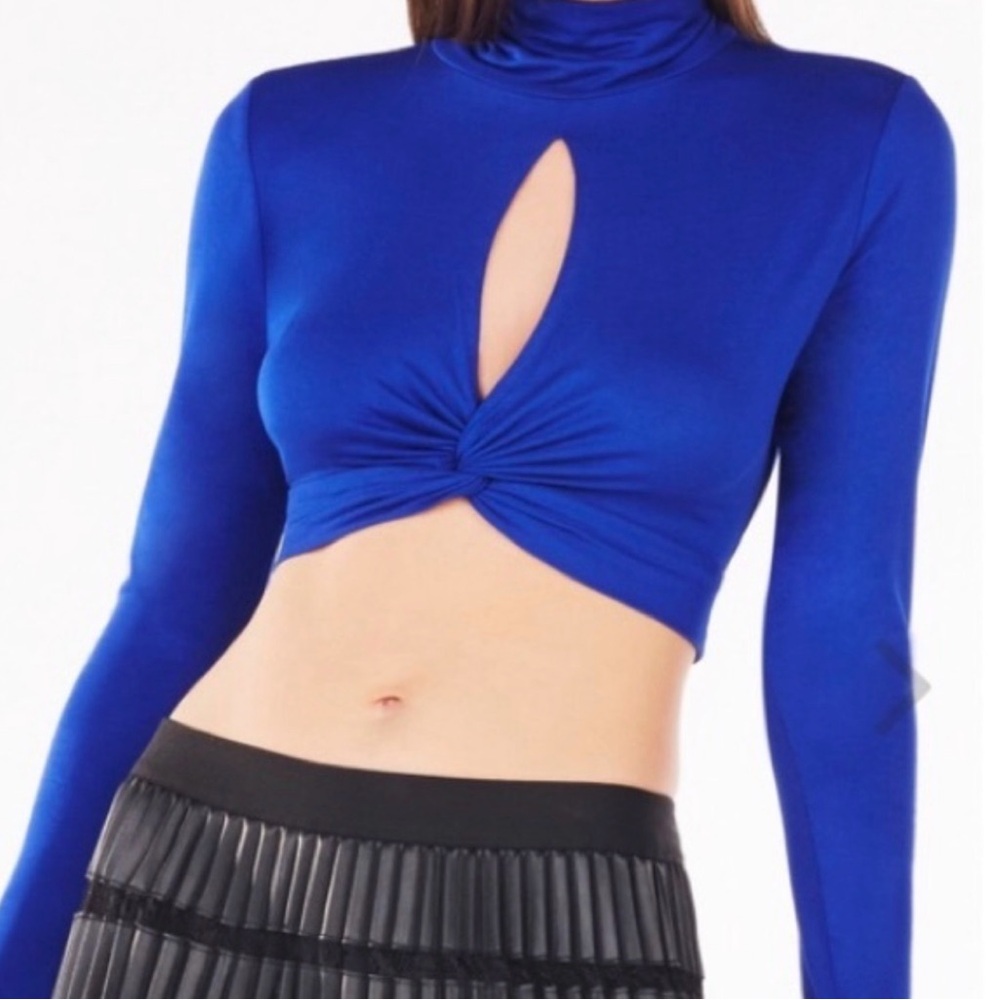 BCBGMaxAzria Cobalt Blue Twist Front Crop Top - Picture 2 of 6